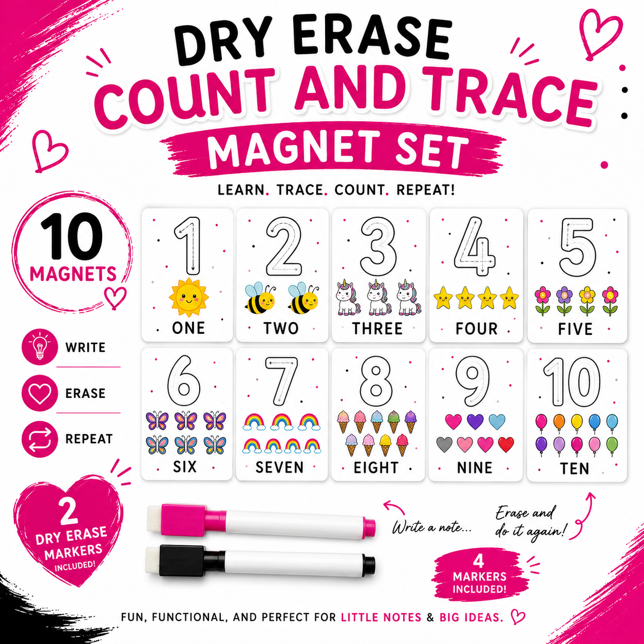 Dry Erase Count & Trace Magnet Set