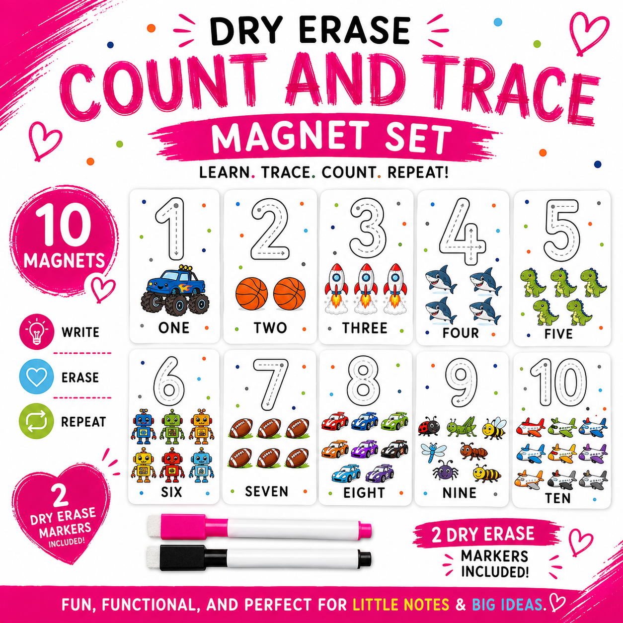 Dry Erase Count & Trace Magnet Set