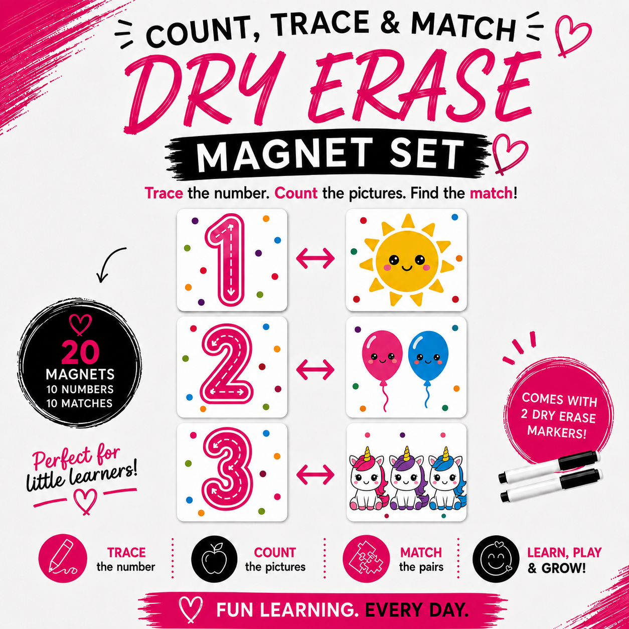 Dry Erase Count & Trace Magnet Set - PINK/GIRL